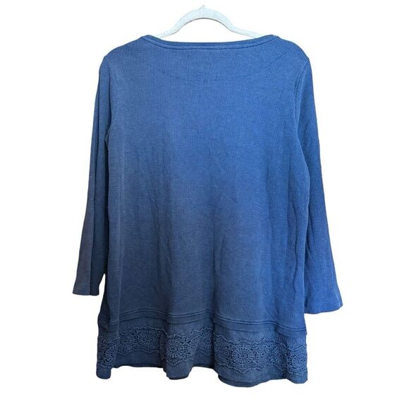 Ali Miles Tunic Top Womens Small Blue Waffle Knit Stretch Cotton Blend Blouse - Picture 6 of 9